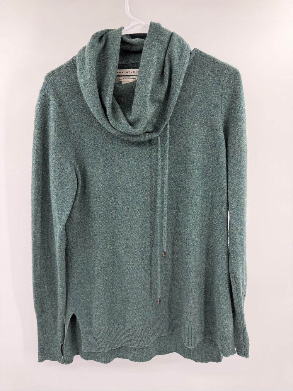 Max Studio 100% Cashmere Green Heathered Cozy Cowl Neck Sweater Large